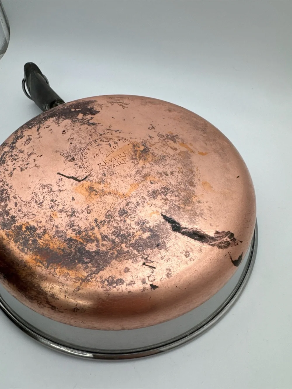Vtg Revere Ware 8 Inch Skillet Frying Pan w/Lid Copper Bottom/Stainless Steel